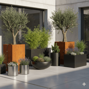 Lire la suite à propos de l’article Pots & Jardinières en Métal, Polyester et Acier Corten : Élégance, Résistance et Créativité au Maroc